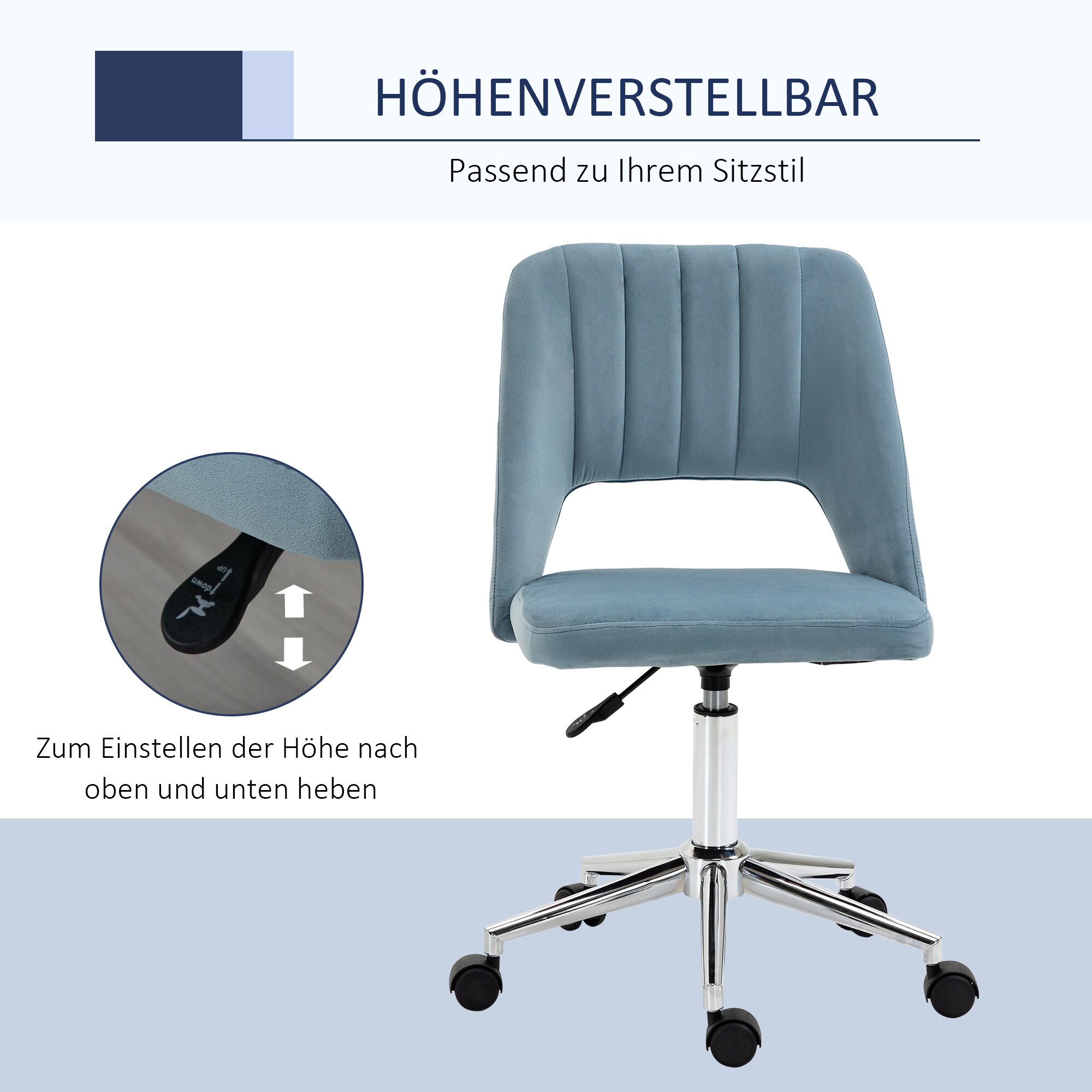 Vinsetto Bürostuhl moderner Stil, drehräder, High-End-Gaslift Blau 49 x 54 x 79-91 cm (BxTxH)