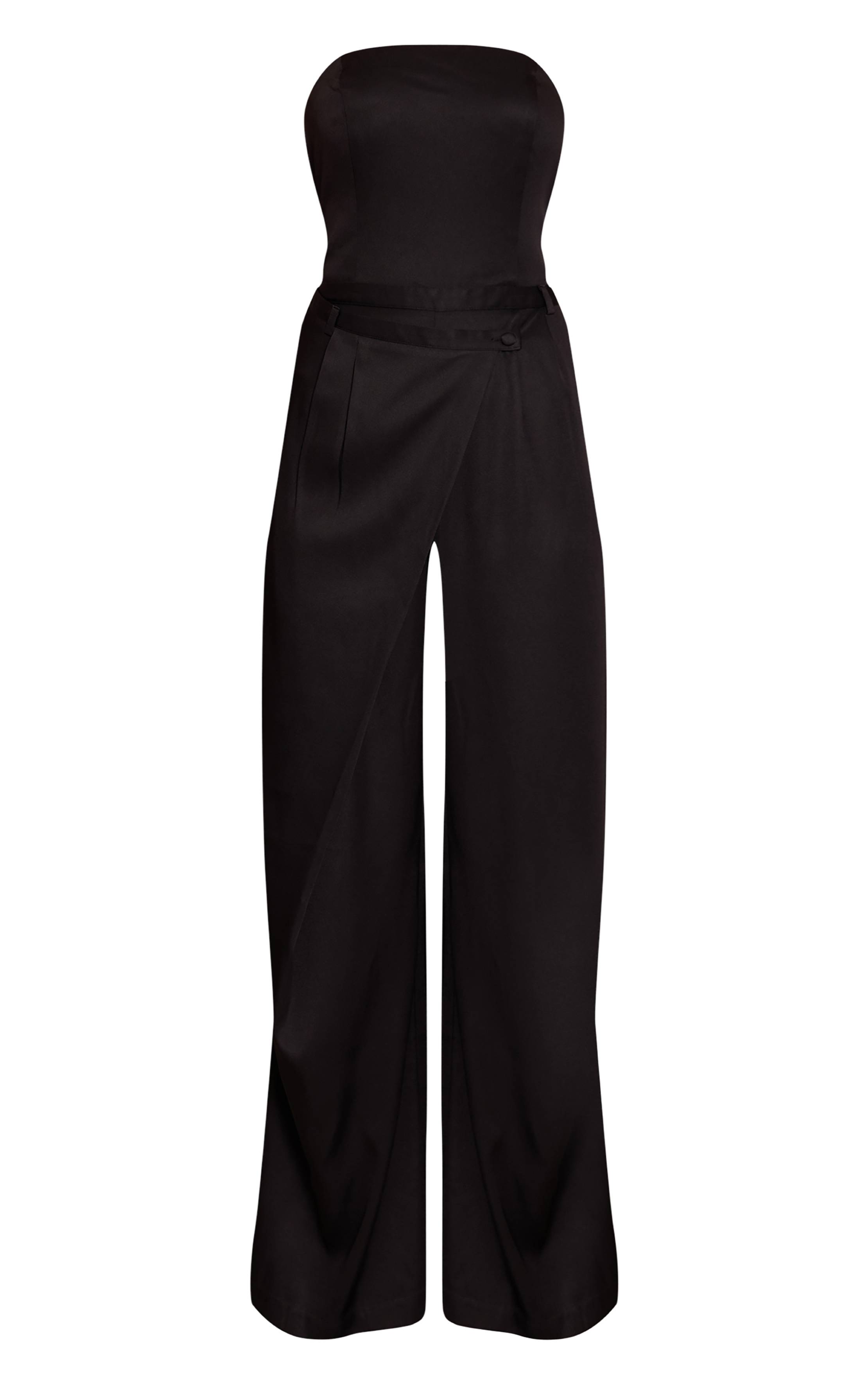 Noir Combinaison Jambe Droite À Taille Portefeuille Et Bustier Bandeau