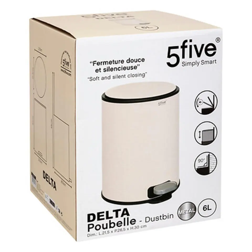 5Five Prullenbak/pedaalemmer - beige - metaal - 6 liter