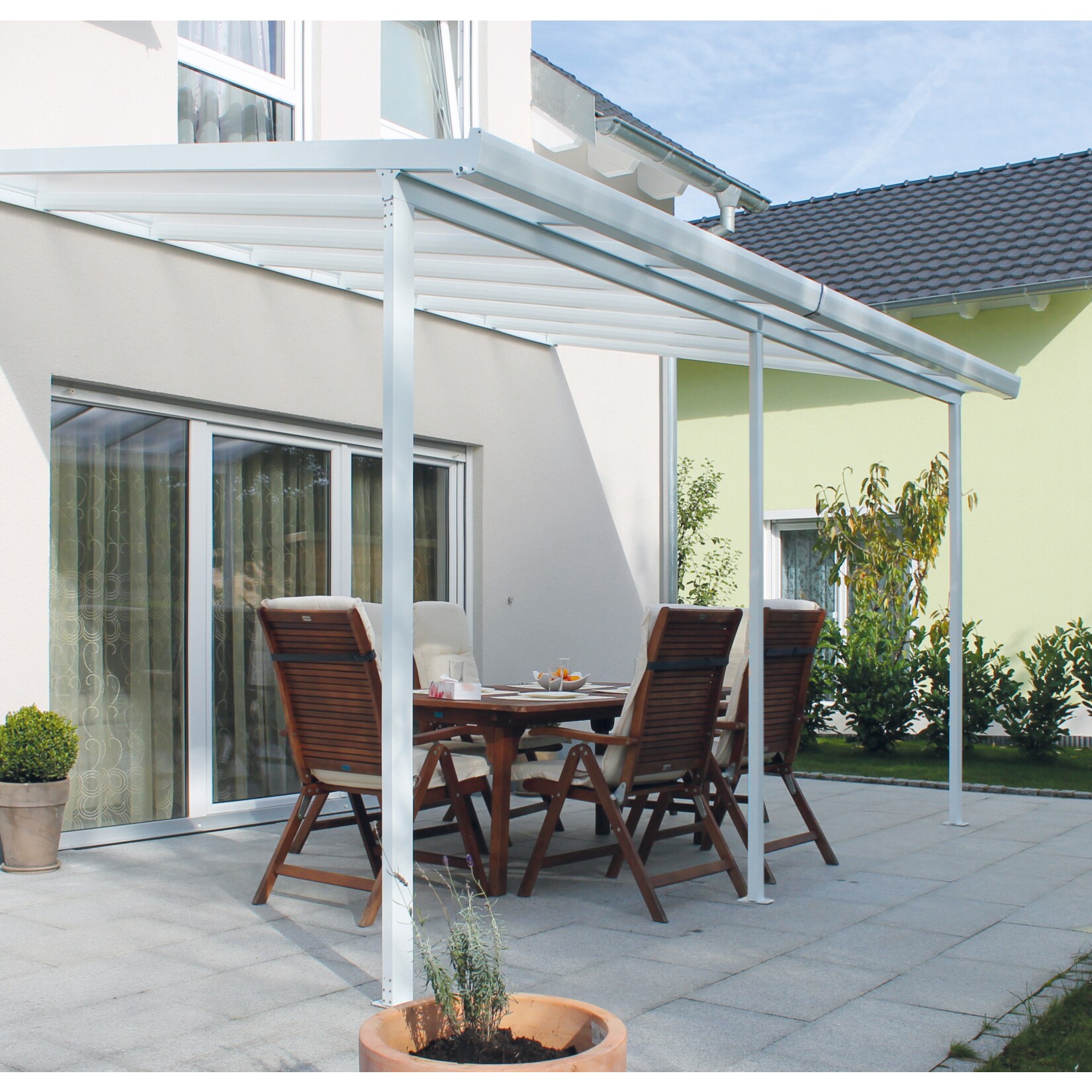 Gutta 4293103 Terrassenüberdachung weiß, 306 x 306 cm