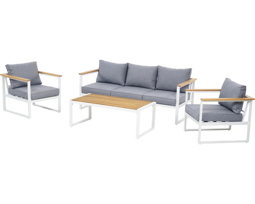 Lina 5-persoons tuinset bestaande uit: bank, tafel, 2 fauteuils, aluminium, houtlook, wit
