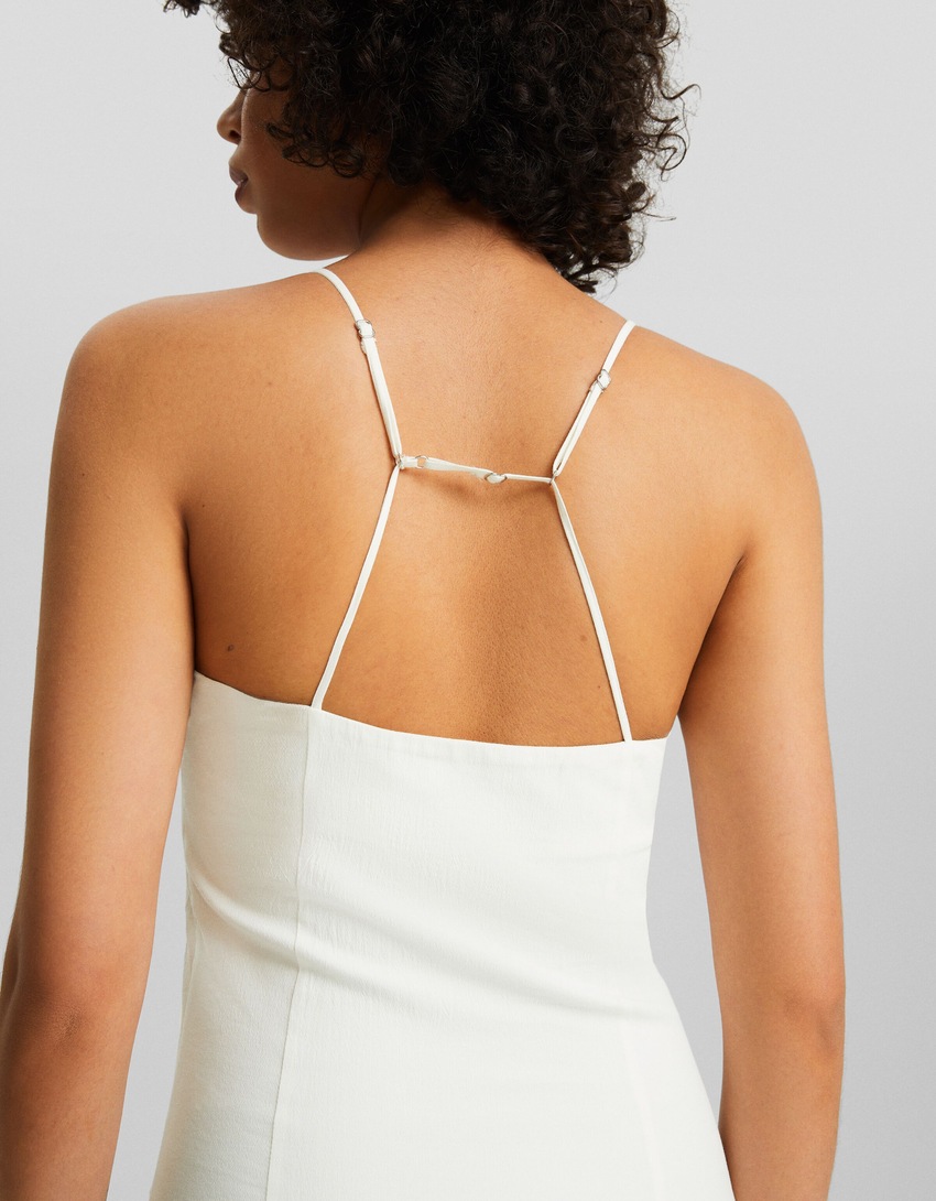 Vestido curto frente única em mistura de algodão