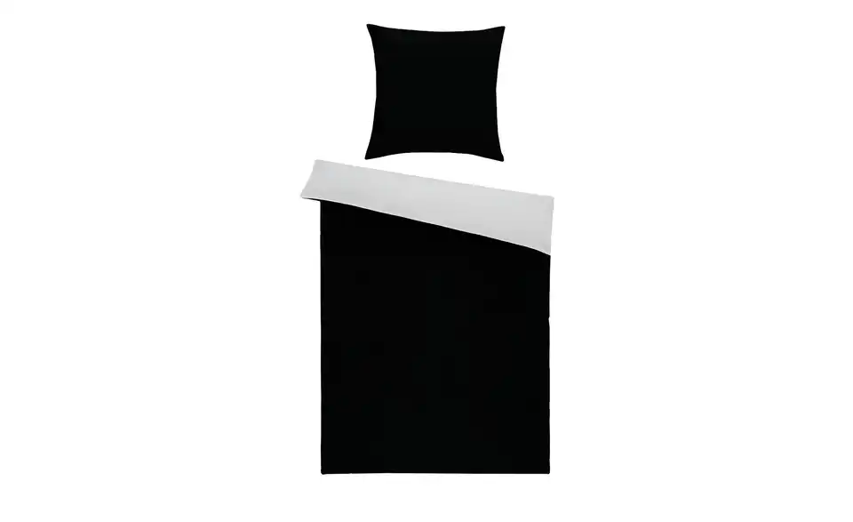 como Satin Wende-Bettwäsche Satin Piping Schwarz 135x200 cm, 80x80 cm