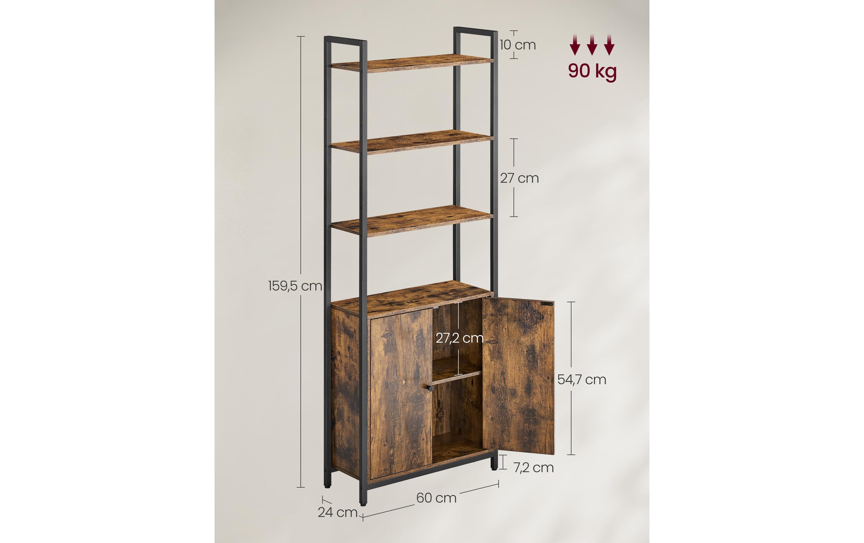 Regal mit 4 Ablagen 60 cm x 159.5 cm, Braun/SchwarzBücherregal