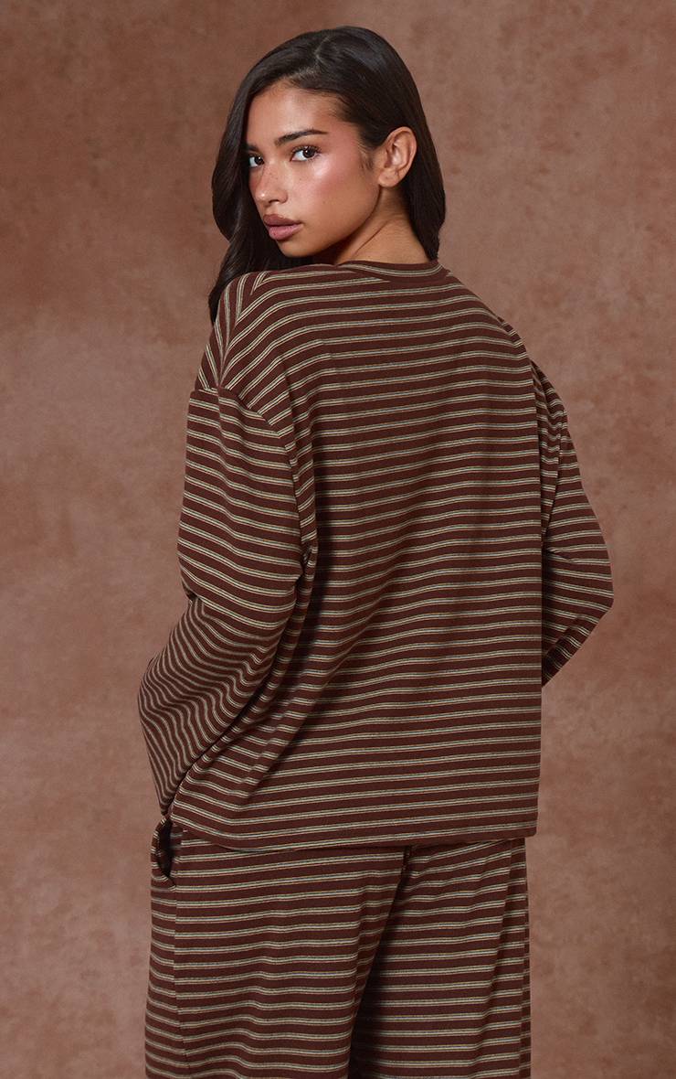 Chocolat Sweat-shirt À Col En V En Polaire Douce Rayée