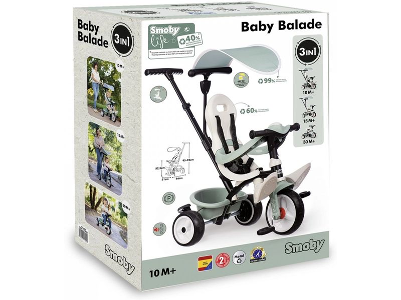 Smoby Dreirad Baby Balade Mint Mitwachsendes Babyrad