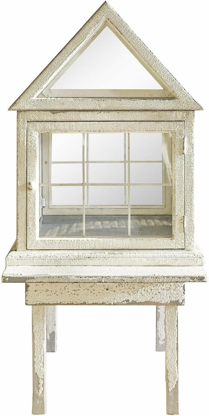 Loberon Gewächshaus Rebola, für die Zucht und den Schutz von Pflanzen, Vintage-Eleganz, Outdoor, Gartenzubehör, Kiefernholz, Eisen, Acrylglas, antikweiß