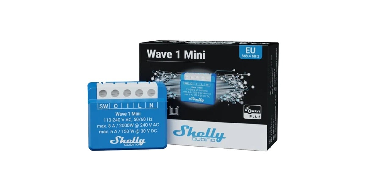 ShellyQubino Wave 1 Mini relais  (Blauw/wit, 1-kanaals, Z-Wave)