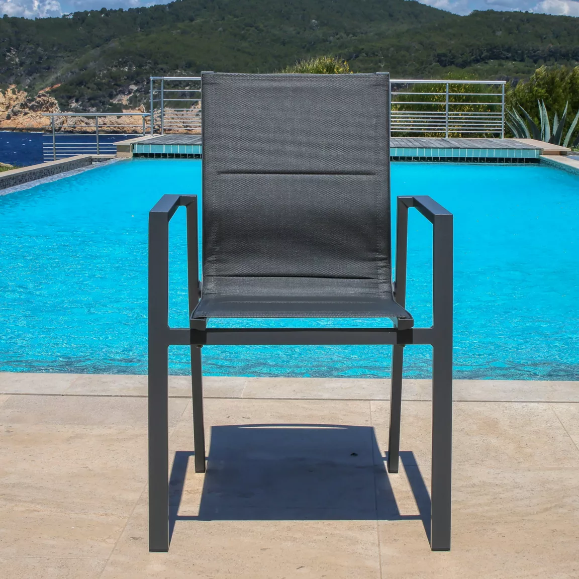 Fauteuil de jardin empilable aluminium Portofino Gris anthracite