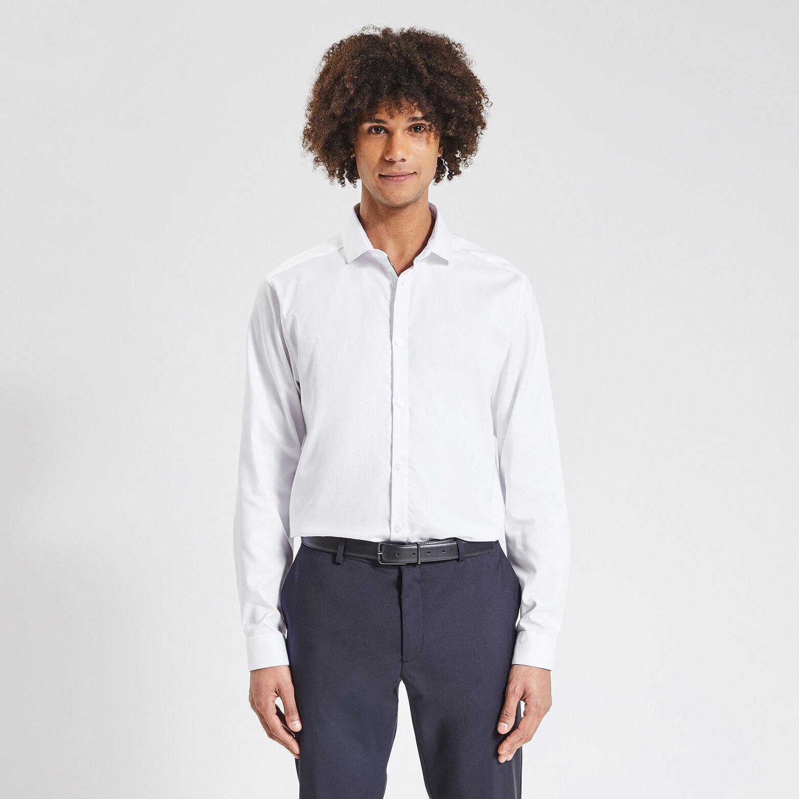 Chemise regular sans repassage unie coton Blanc