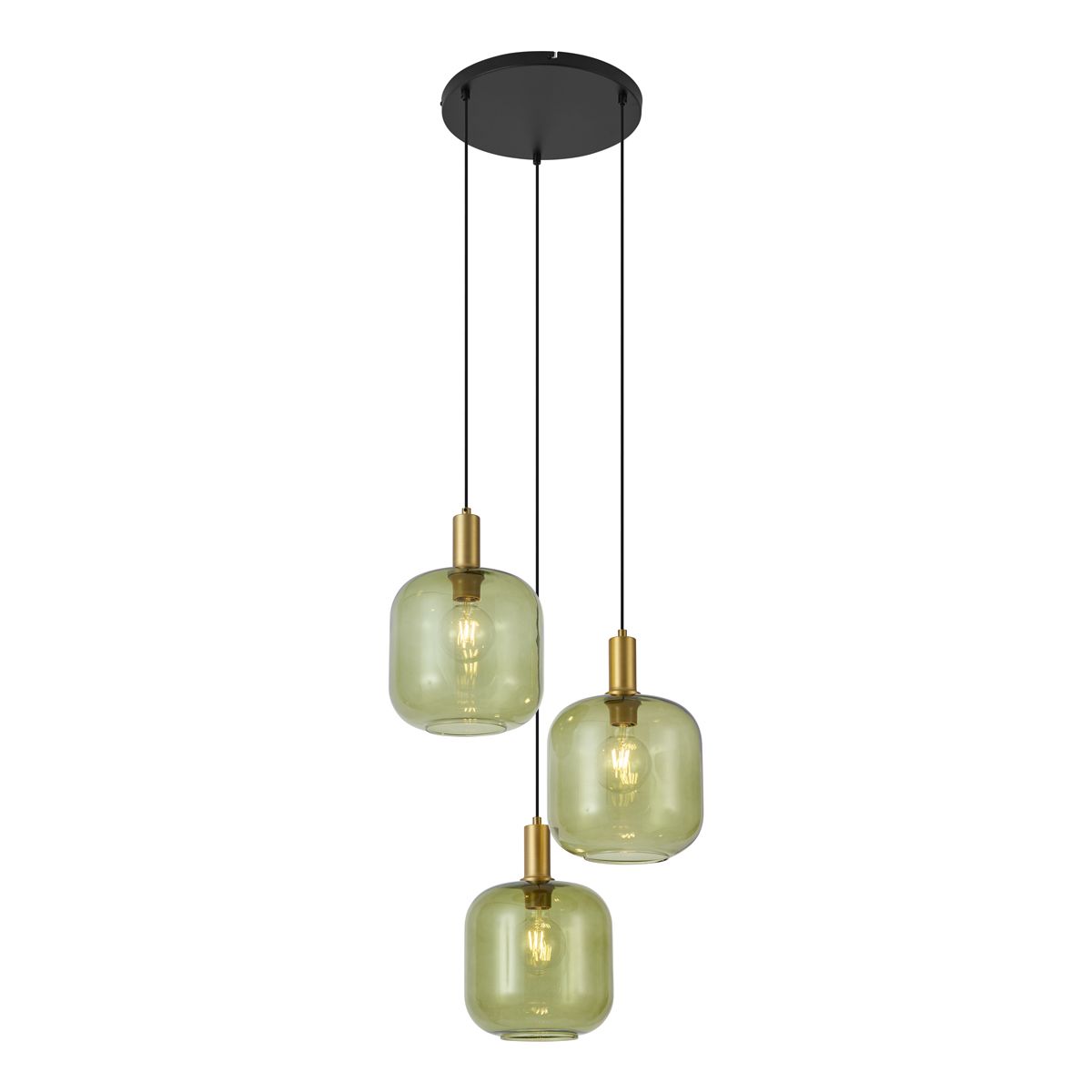 Hotel Chique hanglamp zwart met goud en groen glas 3-lichts - Zuzanna