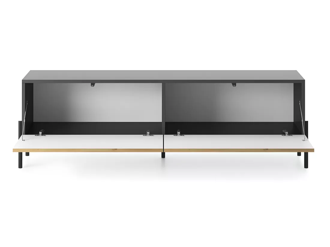 Meuble TV 140 cm - noir/lattes de chêne - LAMMELO