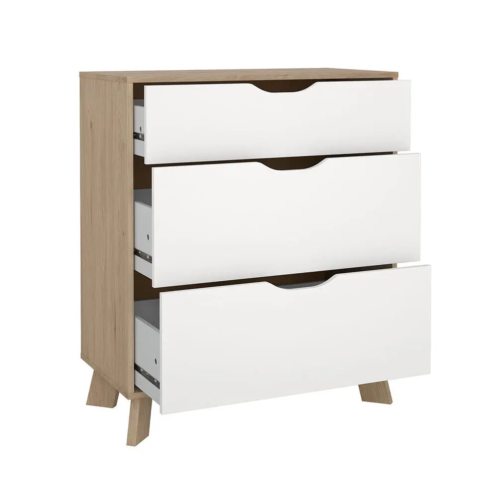 Hioshop Ikast kommode 3 lades eiken decor- wit