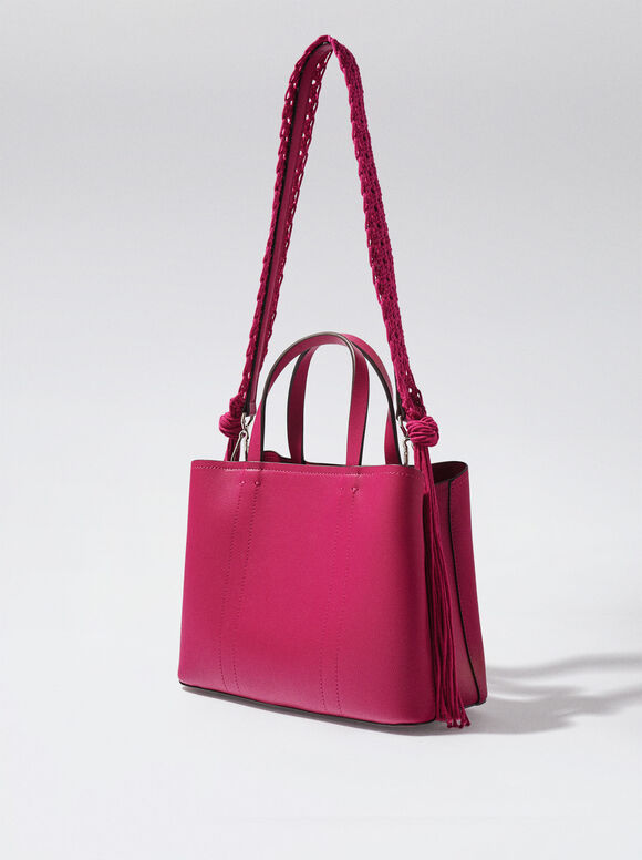 Bolsa de macramê com alça - Fúcsia