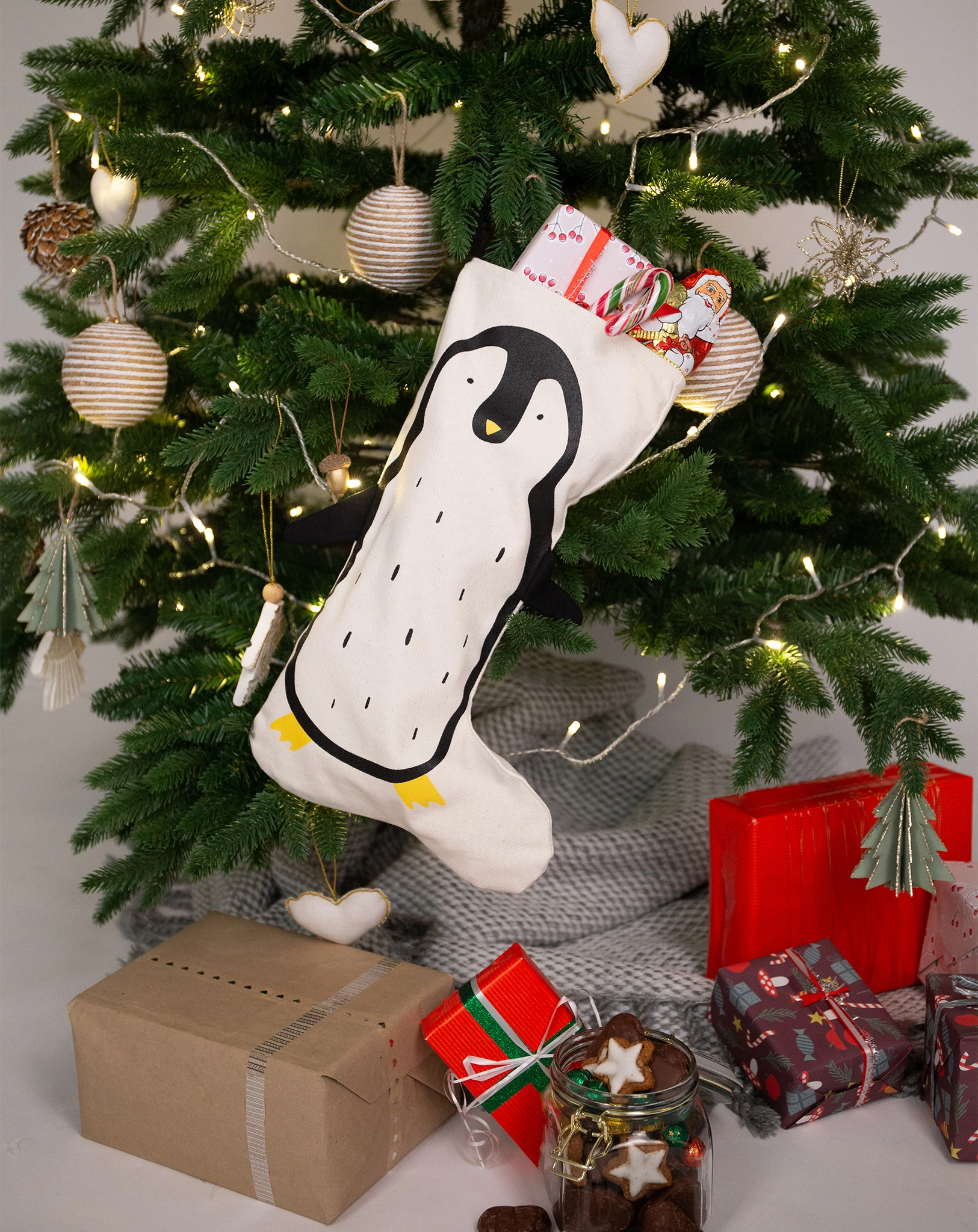 Weihnachtsstrumpf PINGUIN in natur