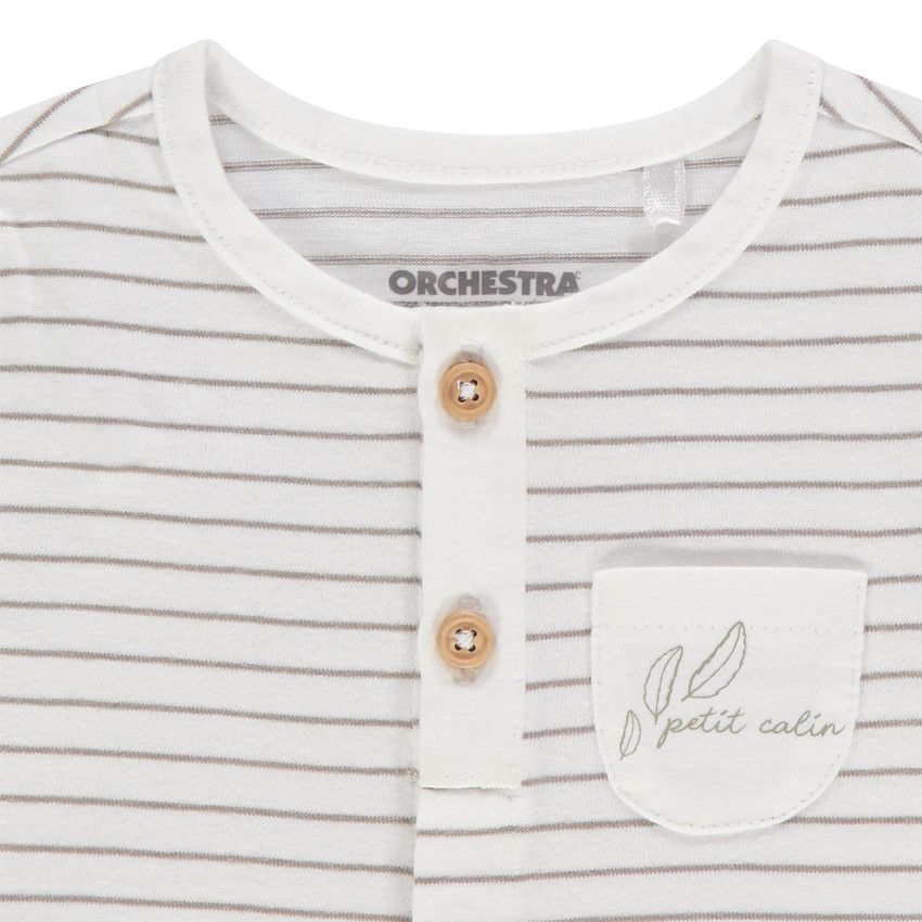 Ensemble en coton avec t-shirt rayé et short uni pour bébé garçon - Ecru