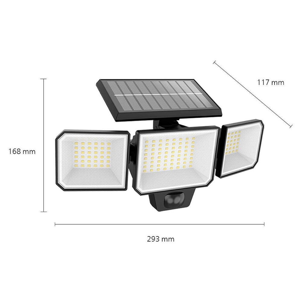 Nysil LED-zonnewandlamp in zwart, 3 x 2,9 W, 1000 lm, IP65, met bewegingsmelder en schemersensor