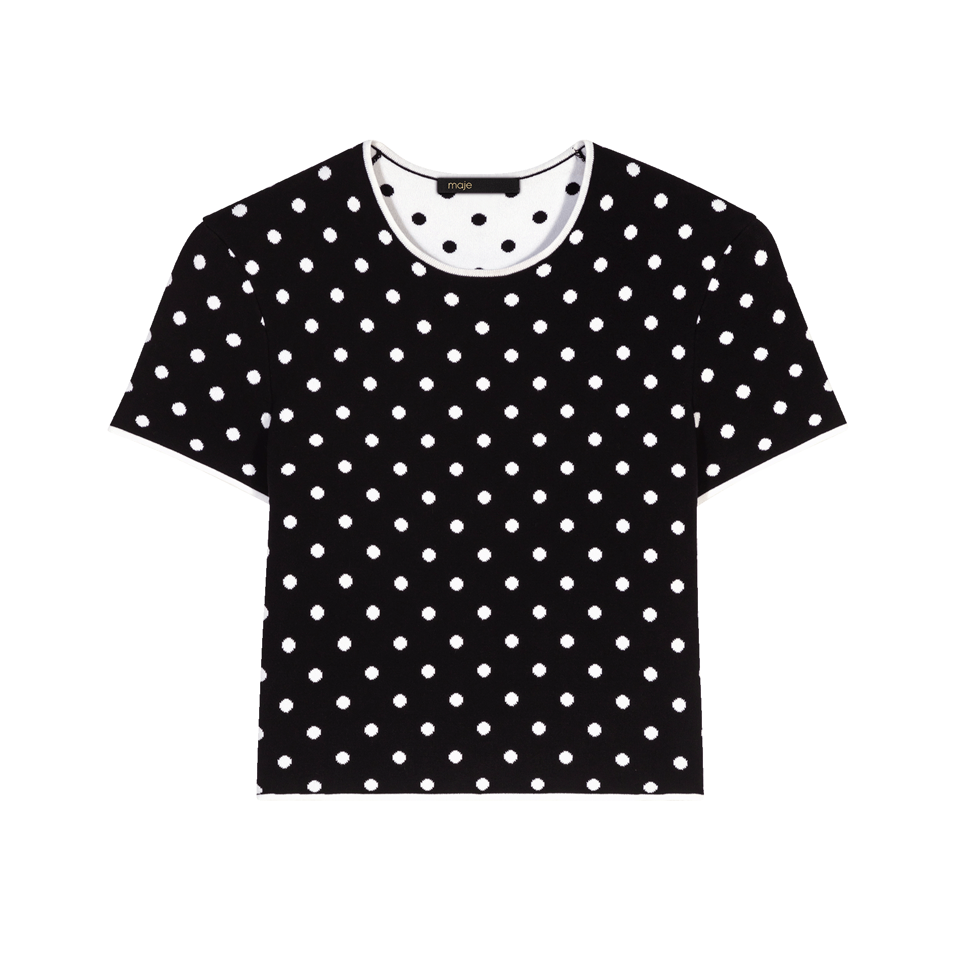 Top droit col rond en jacquard imprimé | Noir
