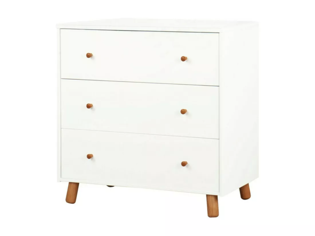 Commode enfant bois massif blanc et bois GABBY