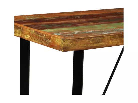 Ensemble de bar 5 pcs Bois massif recyclé et cuir véritable