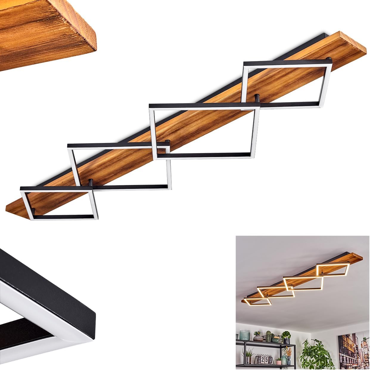 HOFSTEIN LED Deckenleuchte Pompu, Deckenlampe aus Metall/Holz/Kunststoff in Dunkelbraun/Schwarz/Weiß, 56W, 7600 Lumen, 3000 Kelvin, moderne Leuchte für Schlafzimmer, Esszimmer, Wohnzimmer, Küche, Flur