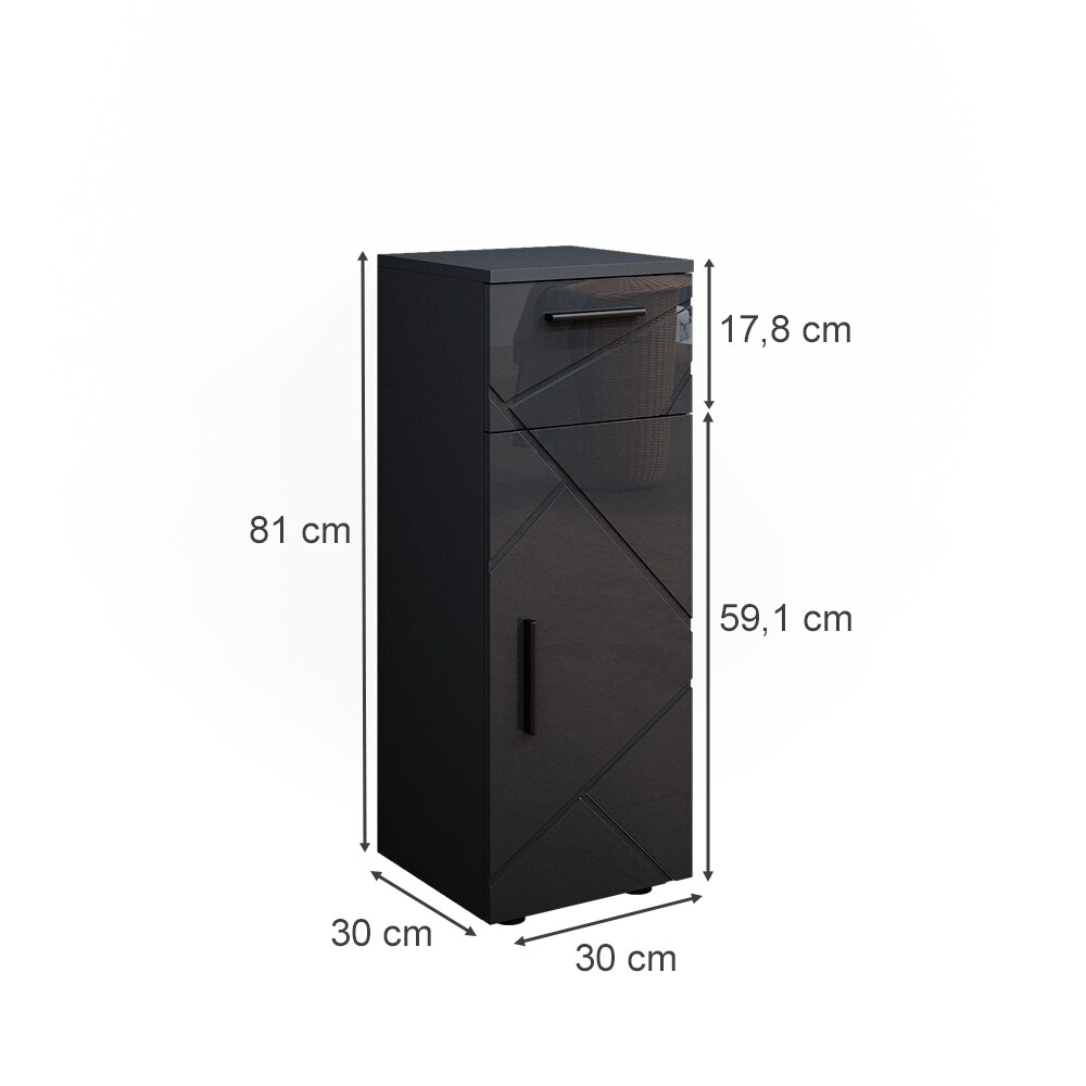 Vicco Midischrank Badschrank Badezimmermöbel Irma Anthrazit Hochglanz modern 30x81 cm Badezimmer Schrank Badmöbel Schranktür Schrankfach Schrankschublade Ablage Aufbewahrung