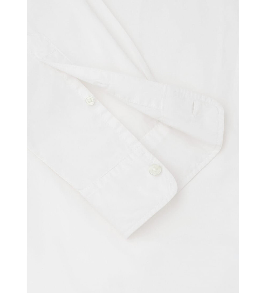 Camisa branca lisa de tecido Popeline Pepe Jeans, corte regular.