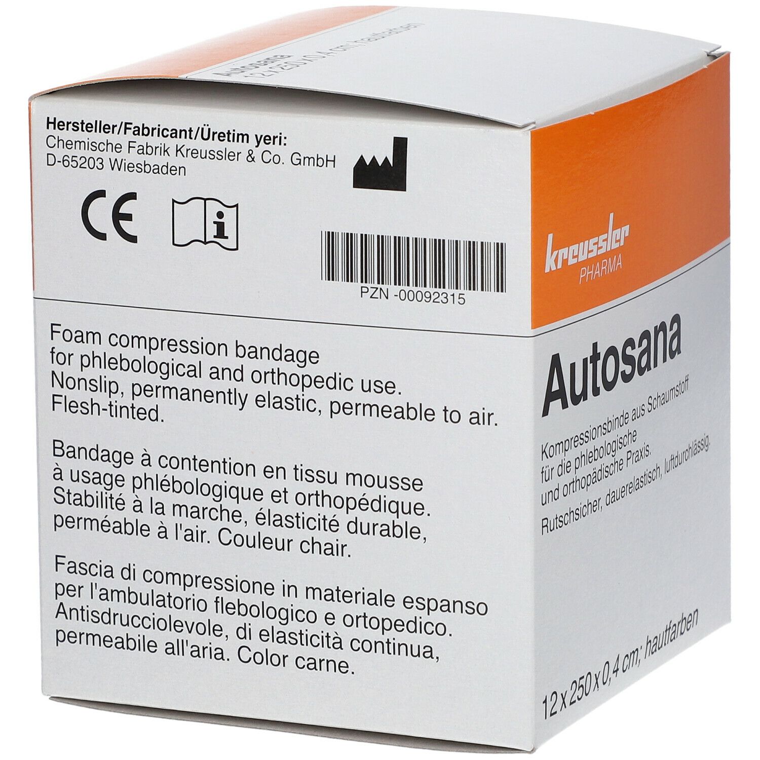Autosana Kompressionsbinde aus Schaumstoff 12 cm x 2,5 m x 0,4 cm hautfarbend