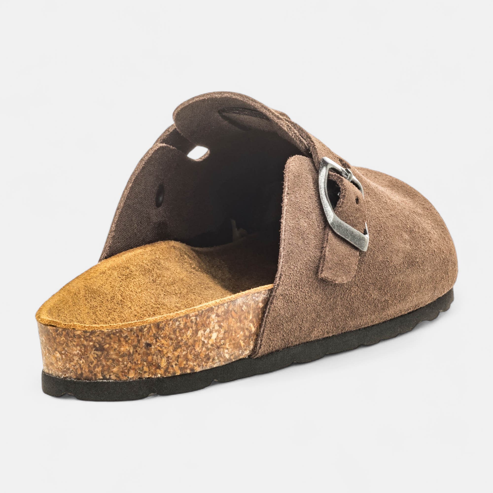 Mules semelle liège Garçon en cuir marron