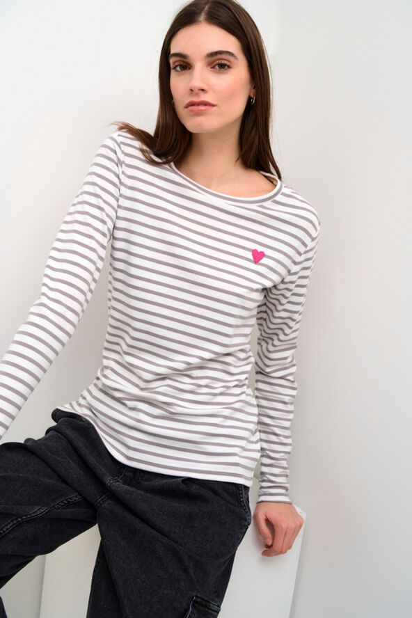Kaffe Liddy T-Shirt Chalk/grey-fuchsia heart