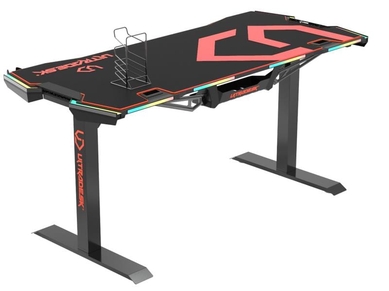 Ultradesk Gaming Tisch Force Rot Gaming-Tisch mit RGB-LED-PRISMATIC Beleuchtung