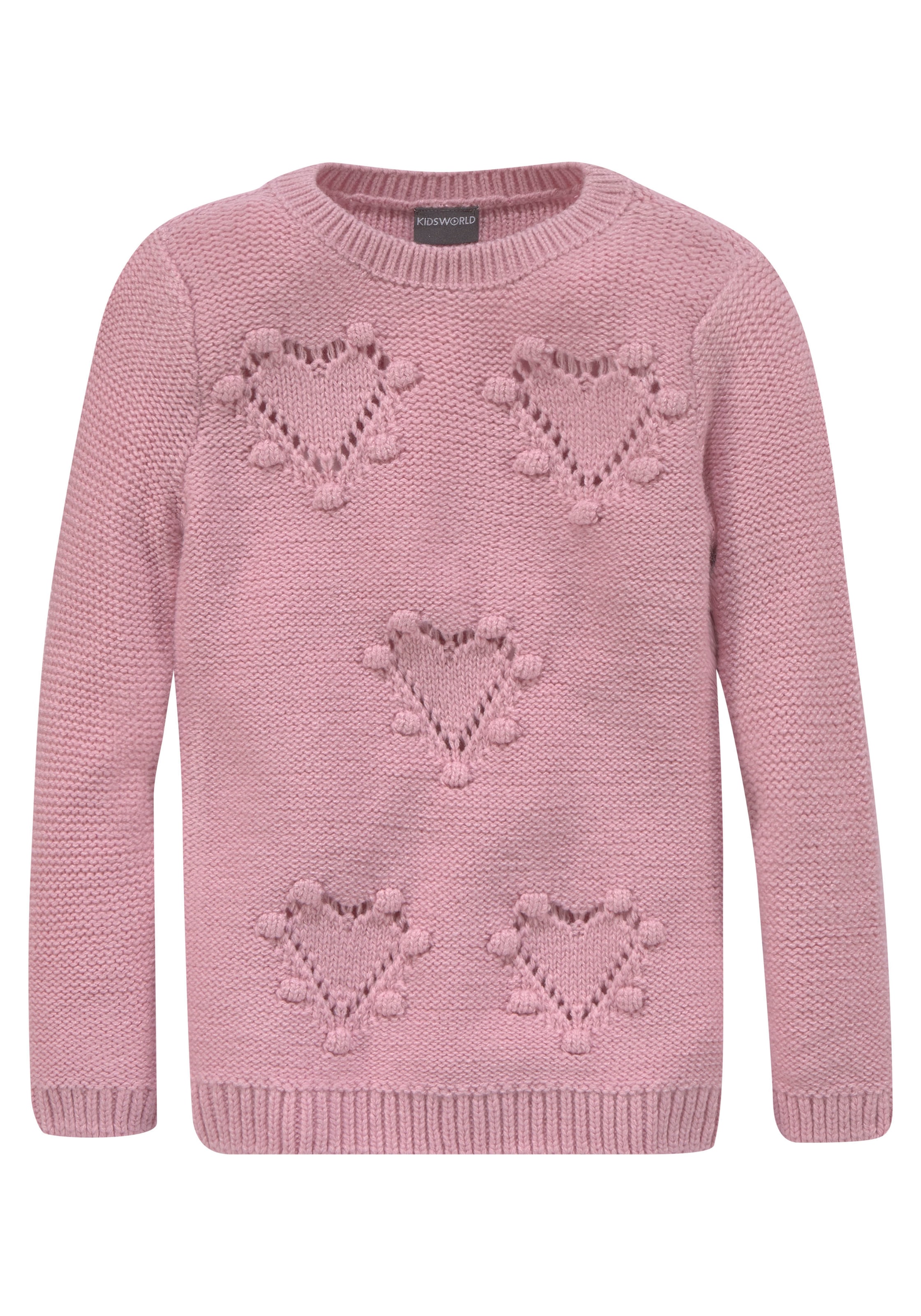 KIDSWORLD Strickpullover », Longpullover mit Herz-Muster für kleine Mädchen«, mit niedlichen Herzen