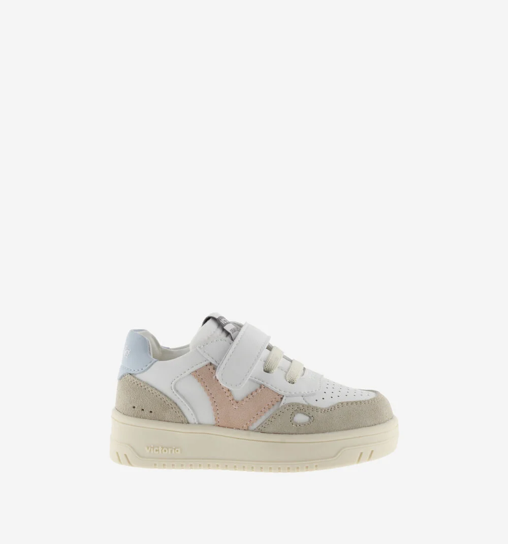 SEUL BRIDE EFFET CUIR & CUIR FENDU Baskets à semelles beiges pour enfant CELESTE