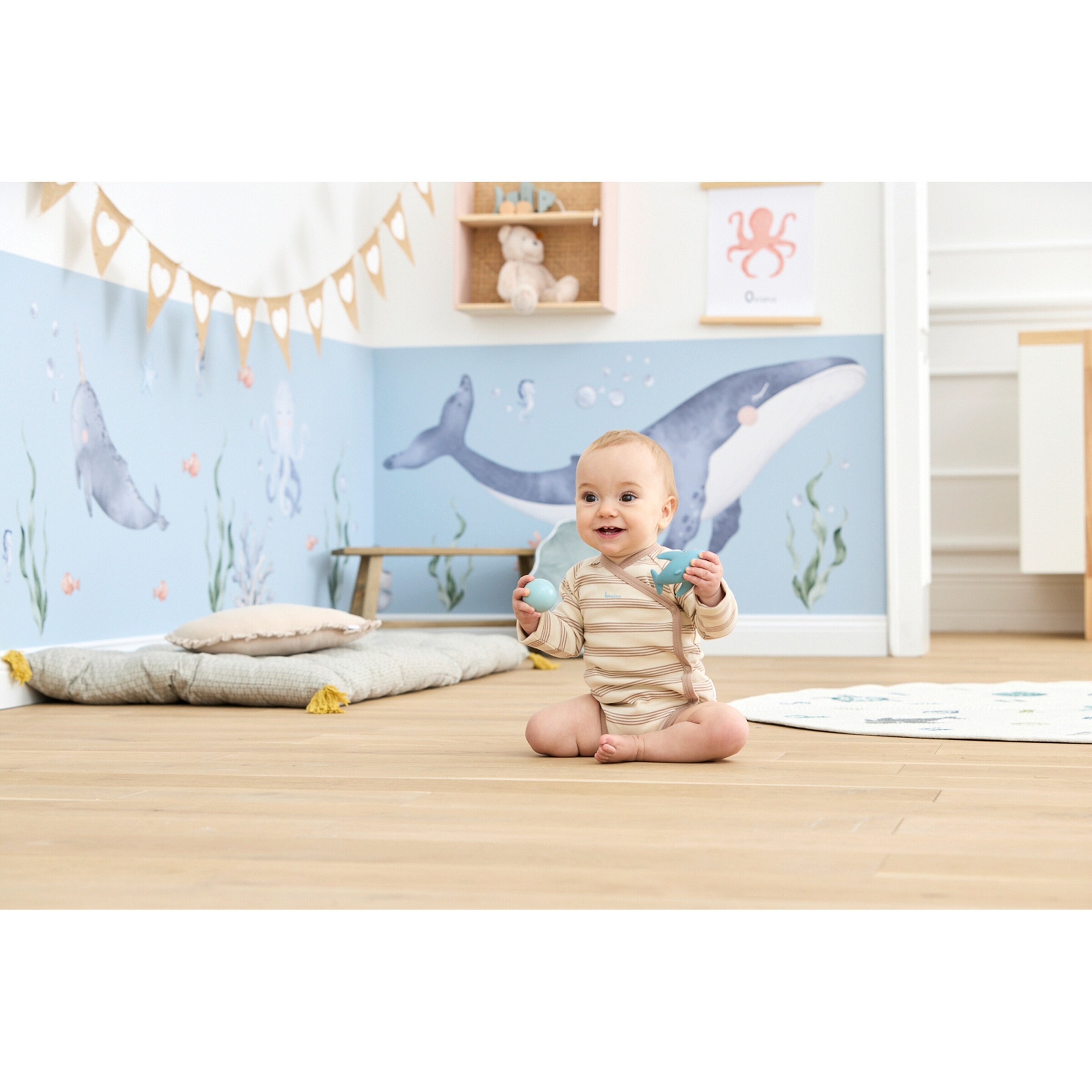 Bornino - Sea Life 2er-Pack Wickelbodys langarm Sea Life natur/beige