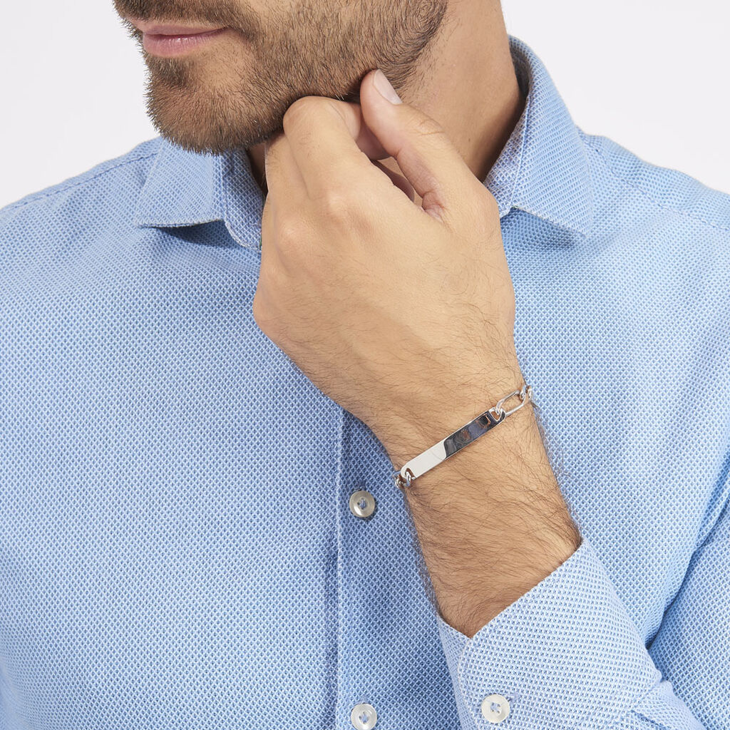 Bracelet Identité Anilo Maille Alternee 1/1 Argent Blanc