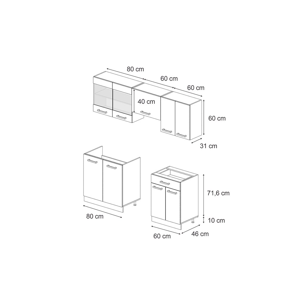 Vicco Küchenzeile R-Line Solid Anthrazit Blau Grau 200 cm modern Küchenschränke Küchenmöbel
