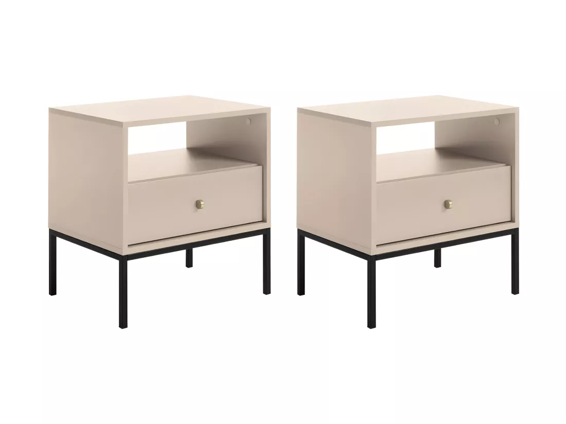 Lot de 2 tables de chevet - 1 tiroir et 1 niche - Beige - BOGDAN
