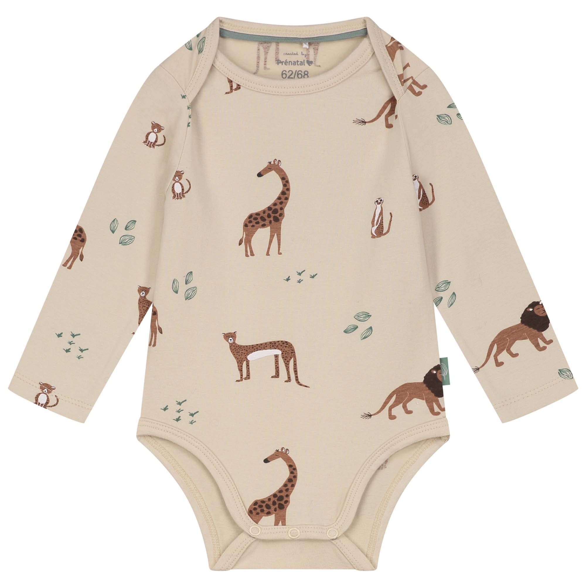 Prénatal romper Savanne lange mouwen dierenprint beige