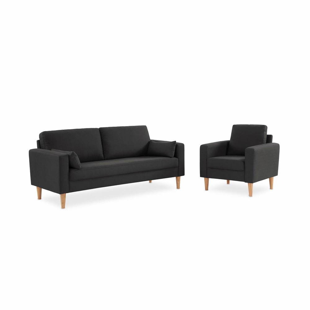 Fauteuil scandinave en tissu gris chiné foncé - bjorn - canapé 1 place fixe droit pieds bois