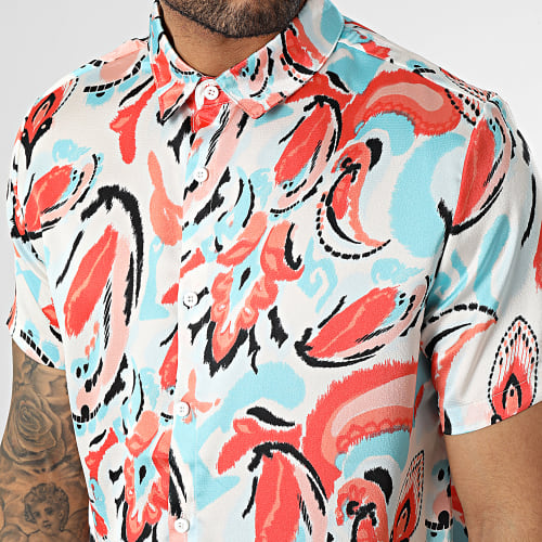 Chemise Manches Courtes Blanc Bleu Clair Rouge