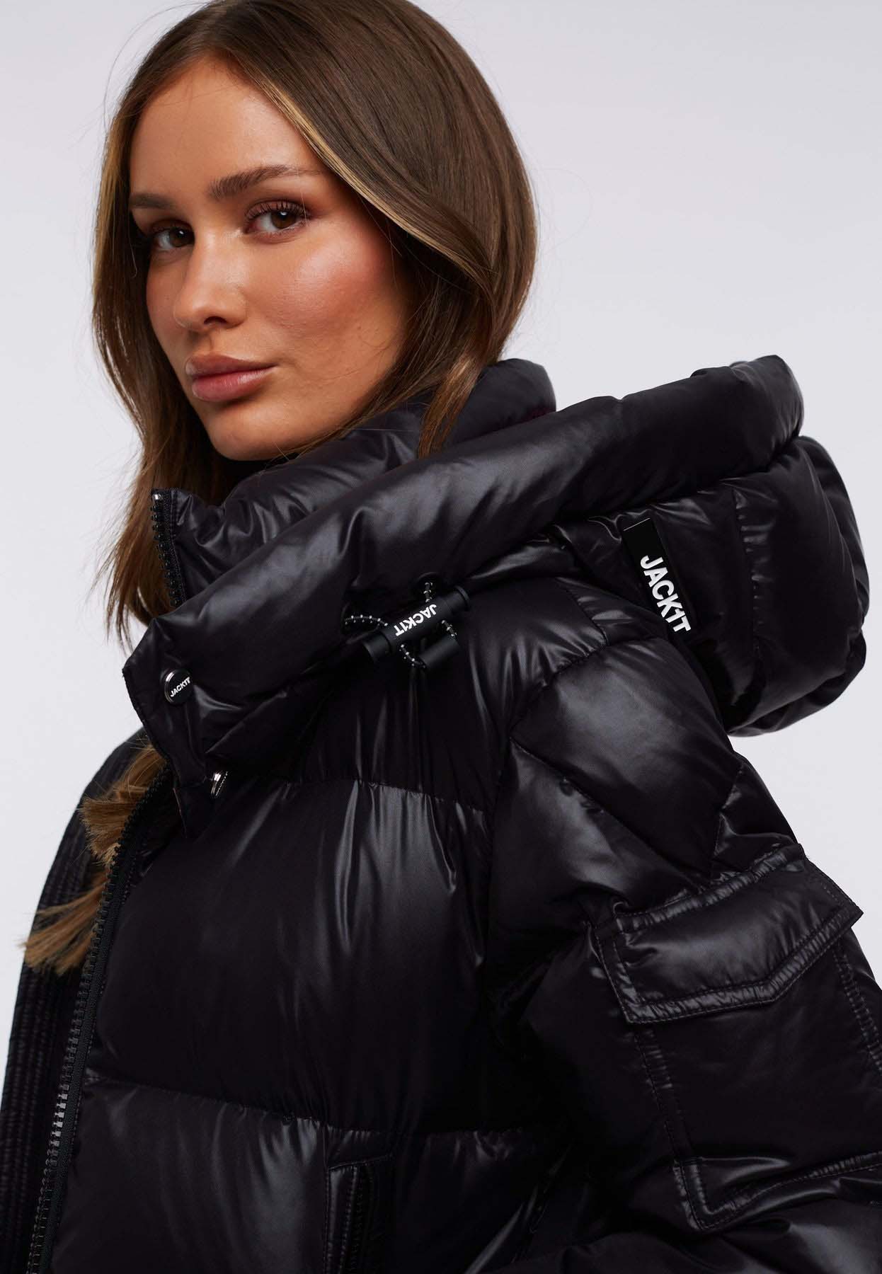 EZ Puffer Racer Hooded Jacket Dame Black/Pink