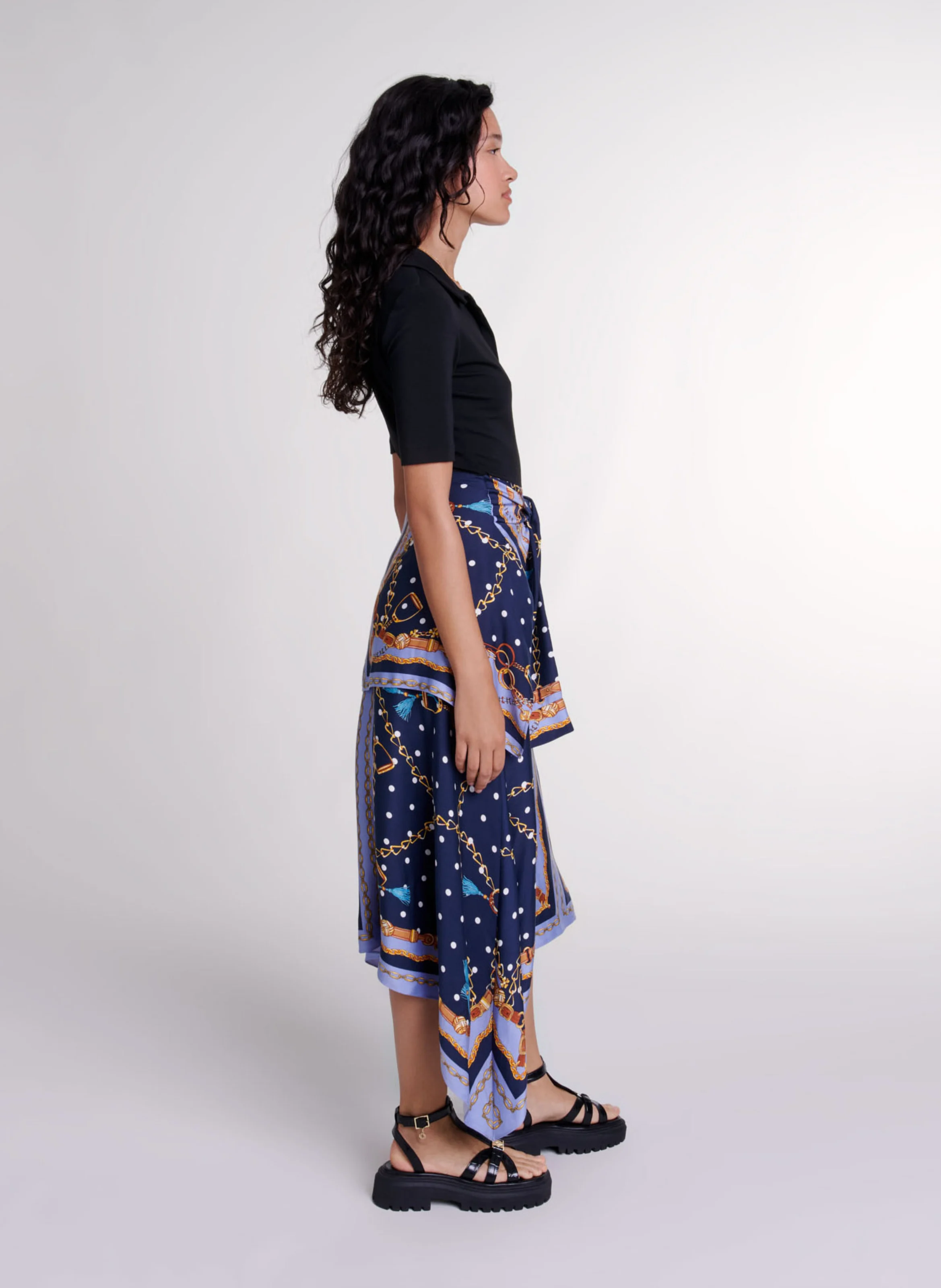 Robe longue asymétrique à col polo | Multicolore