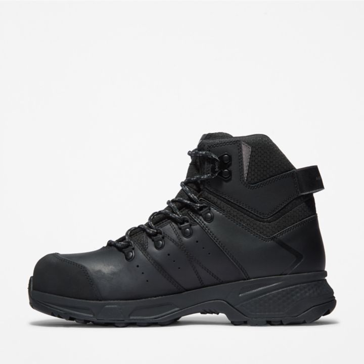 Bota de trabalho Switchback com biqueira de composite para homens, na cor preta.