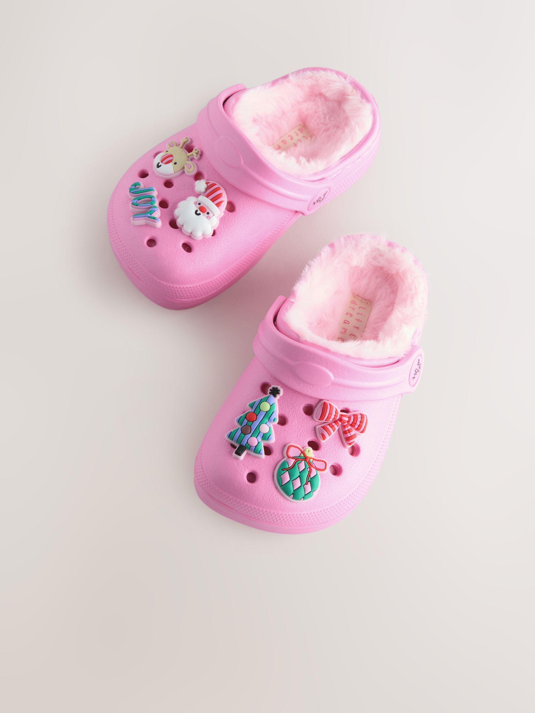 Roze Kerstmis - Pantoffelklompen met voering van imitatiebont