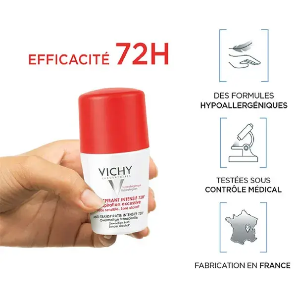 Desodorante Antitranspirante Roll-On Vichy 72h Intensive, Pacote com 2 unidades de 50ml