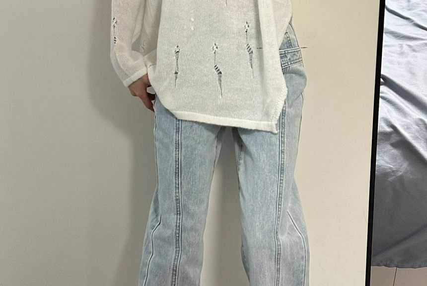 Carotaine - High Rise Washed Panel Flared Jeans