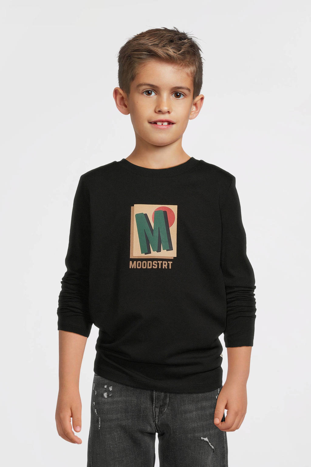 Moodstreet longsleeve Loek met printopdruk zwart