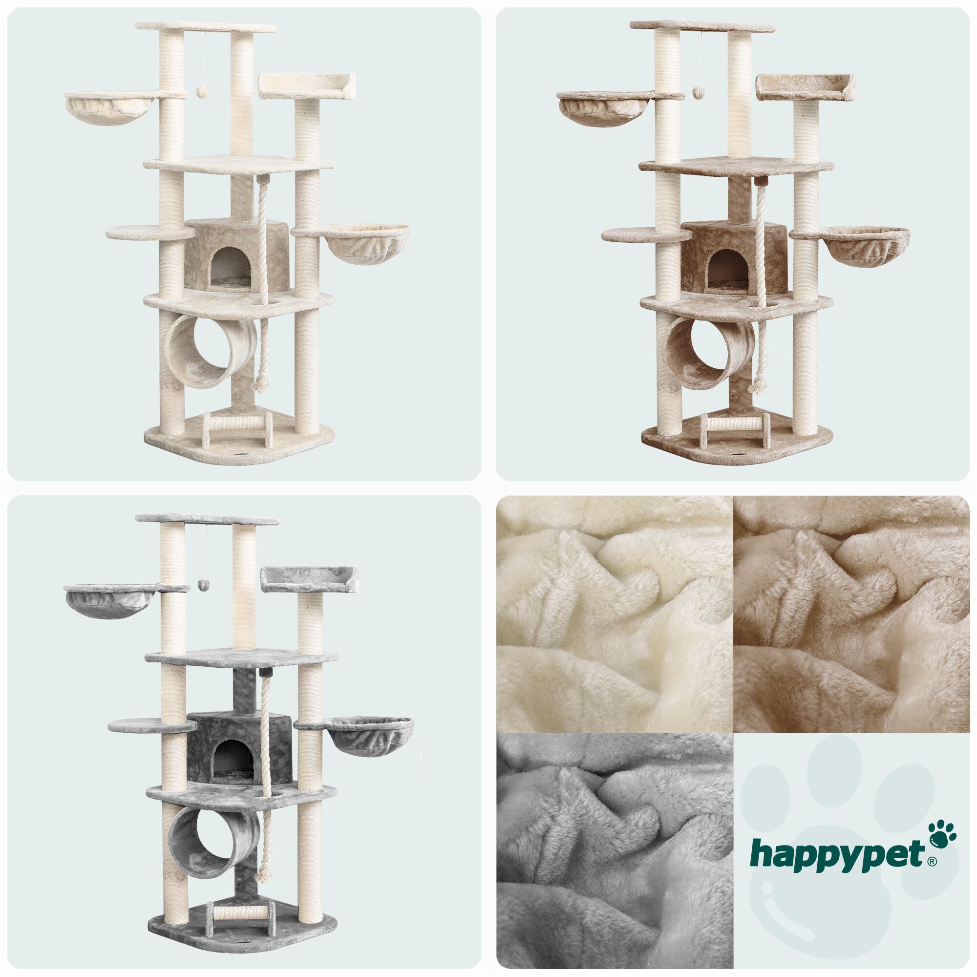 HAPPYPET Großer Kratzbaum Stabil 'Parker' 171 cm - XXL Katzenbaum | Creme