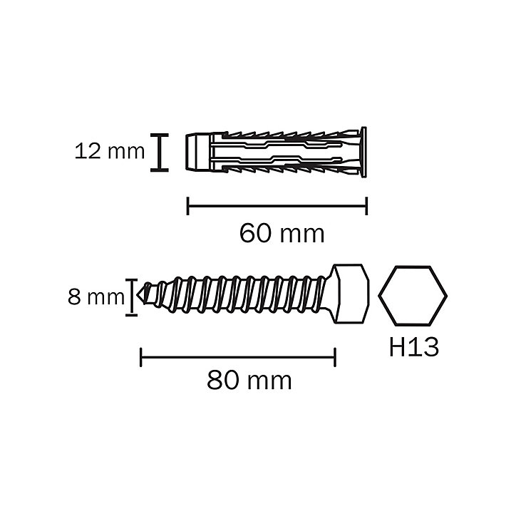 2 chevilles universelles Diall nylon HX Ø12x60mm