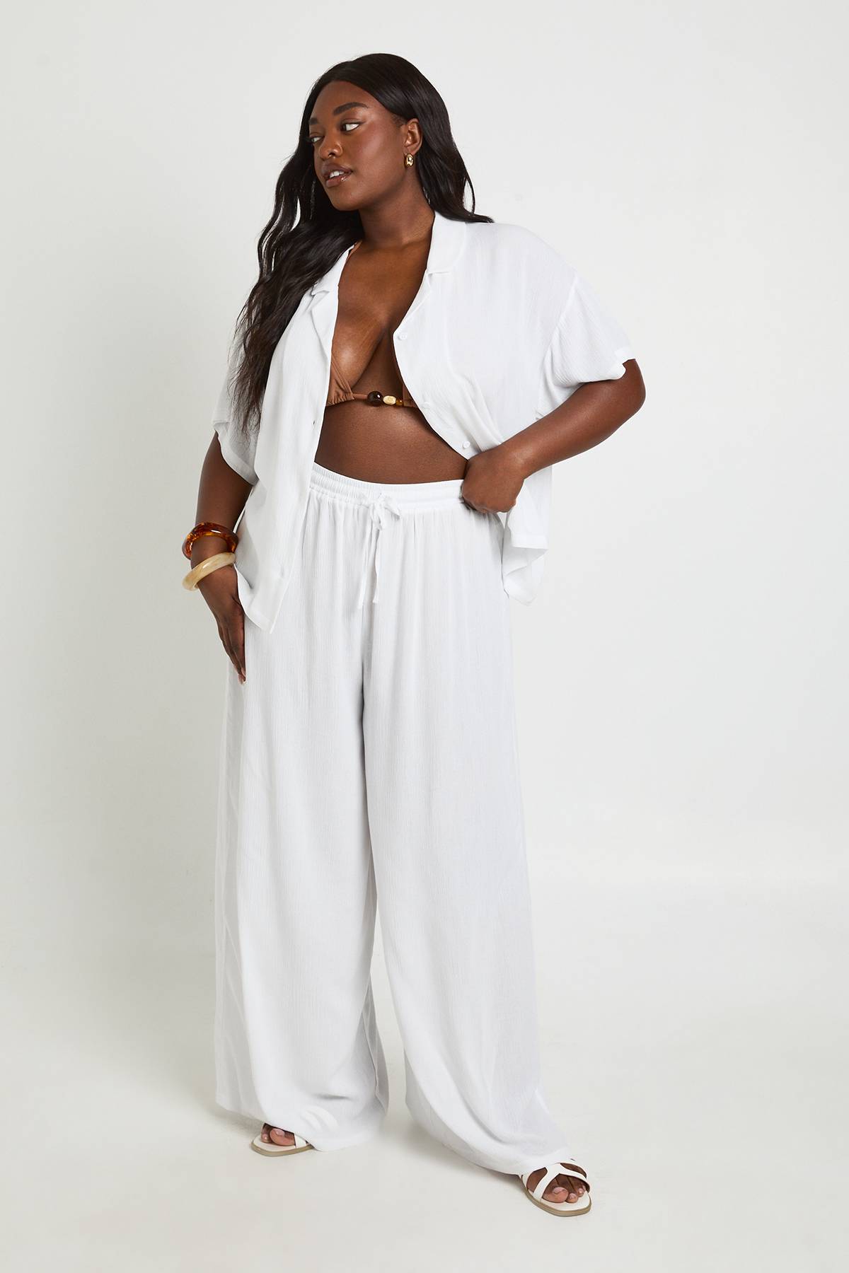 boohoo Pantalon Oversize Effet Lin Plus Essentials